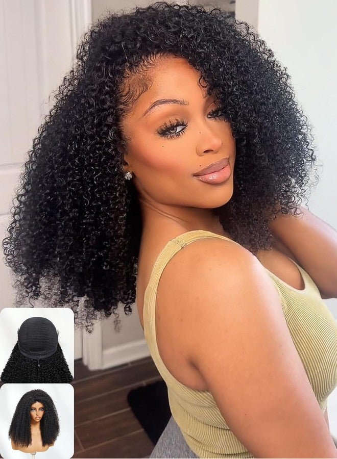 Nadula Glueless Afro Kinky Curly Half Drawstring Wig Human Hair No Leave Out with 4C Blend Edges Hairline, 12A Upgraded Flip-over Design Wear and Go Clip in Half Wig Beginner Friendly 18inch - Image 1
